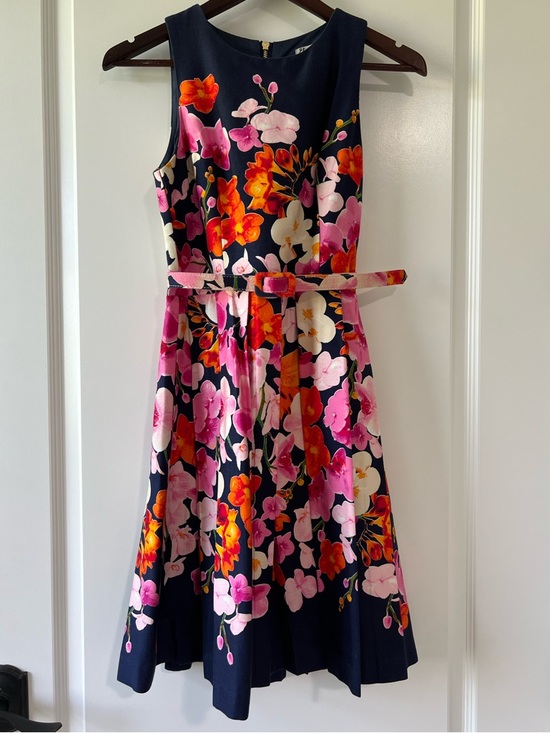 Eliza J Dresses & Skirts - Eliza J Navy Floral Fit and Flare Cocktail Dress with Pink & Orange Blooms Sz 2